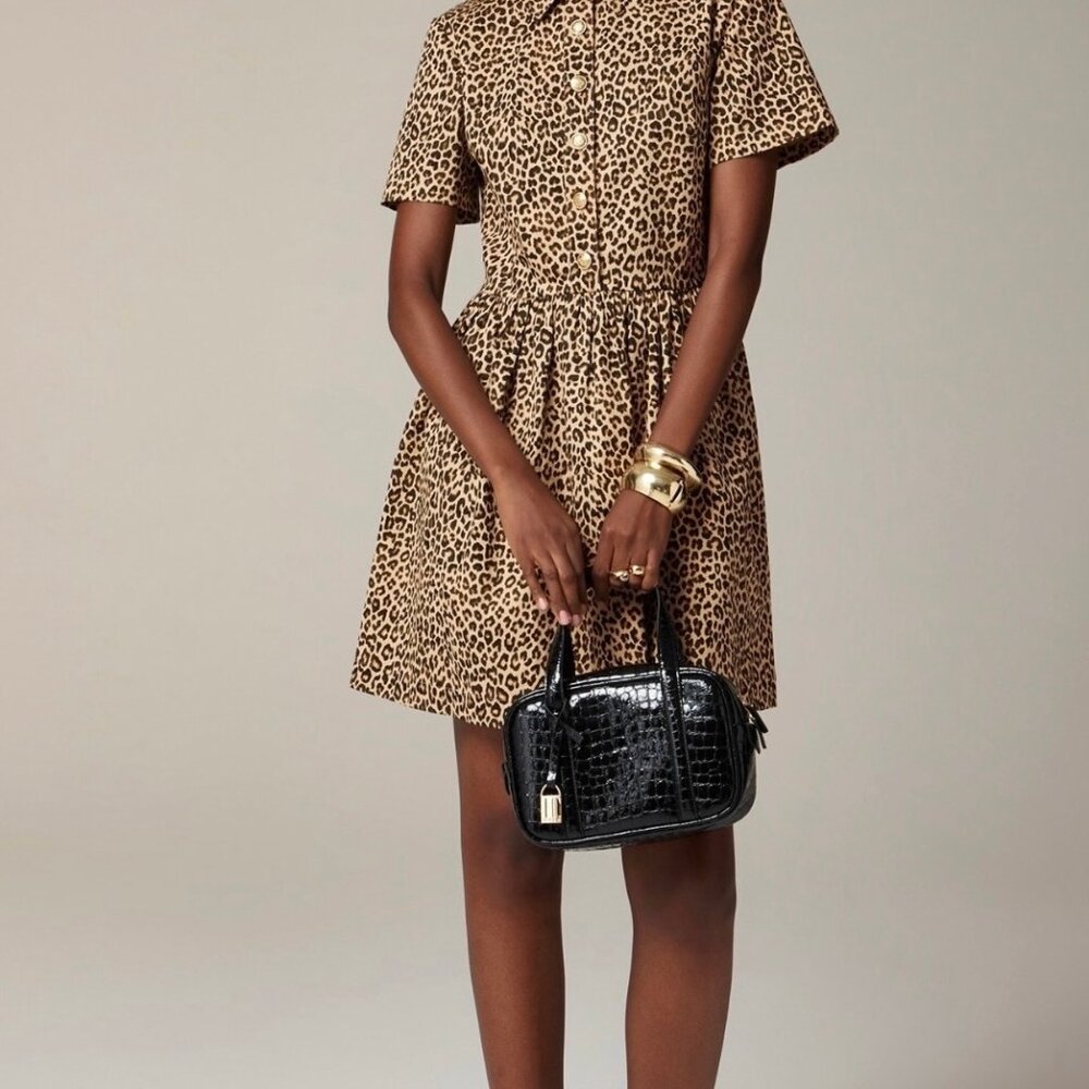 J. Crew A line shirtdress in leopard chino Sz 0 CE758